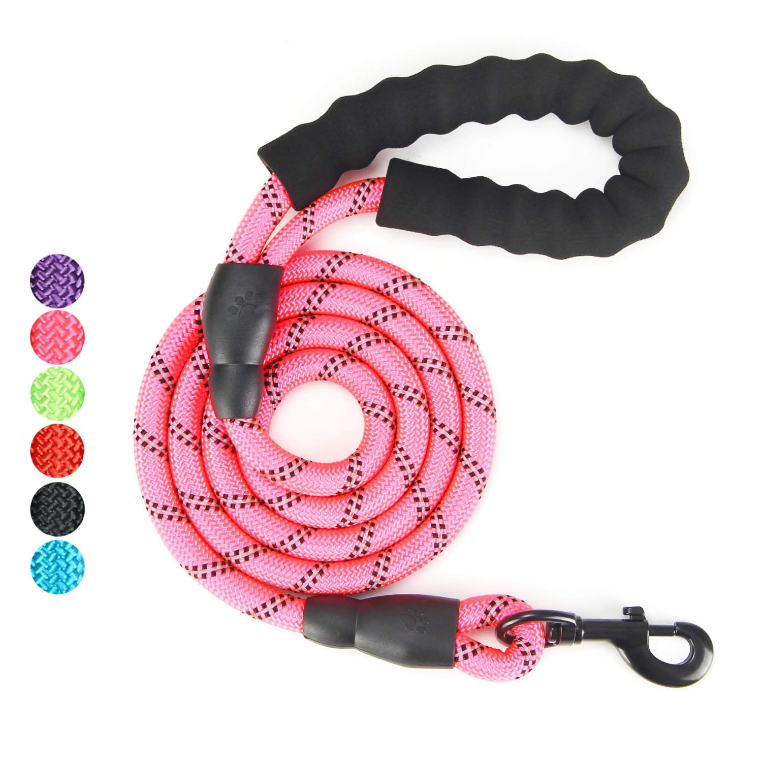 AINAAN 5 FT Strong Dog Leash with Comfortable Padded Handle and Highly Reflective Threads, Nylon, Pink
