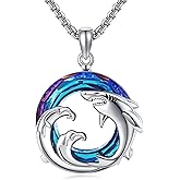 AXOMY Shark Necklace 925 Sterling Silver Blue Crystal Shark Pendant Necklaces Ocean Jewelry Gift for Women Shark Lovers