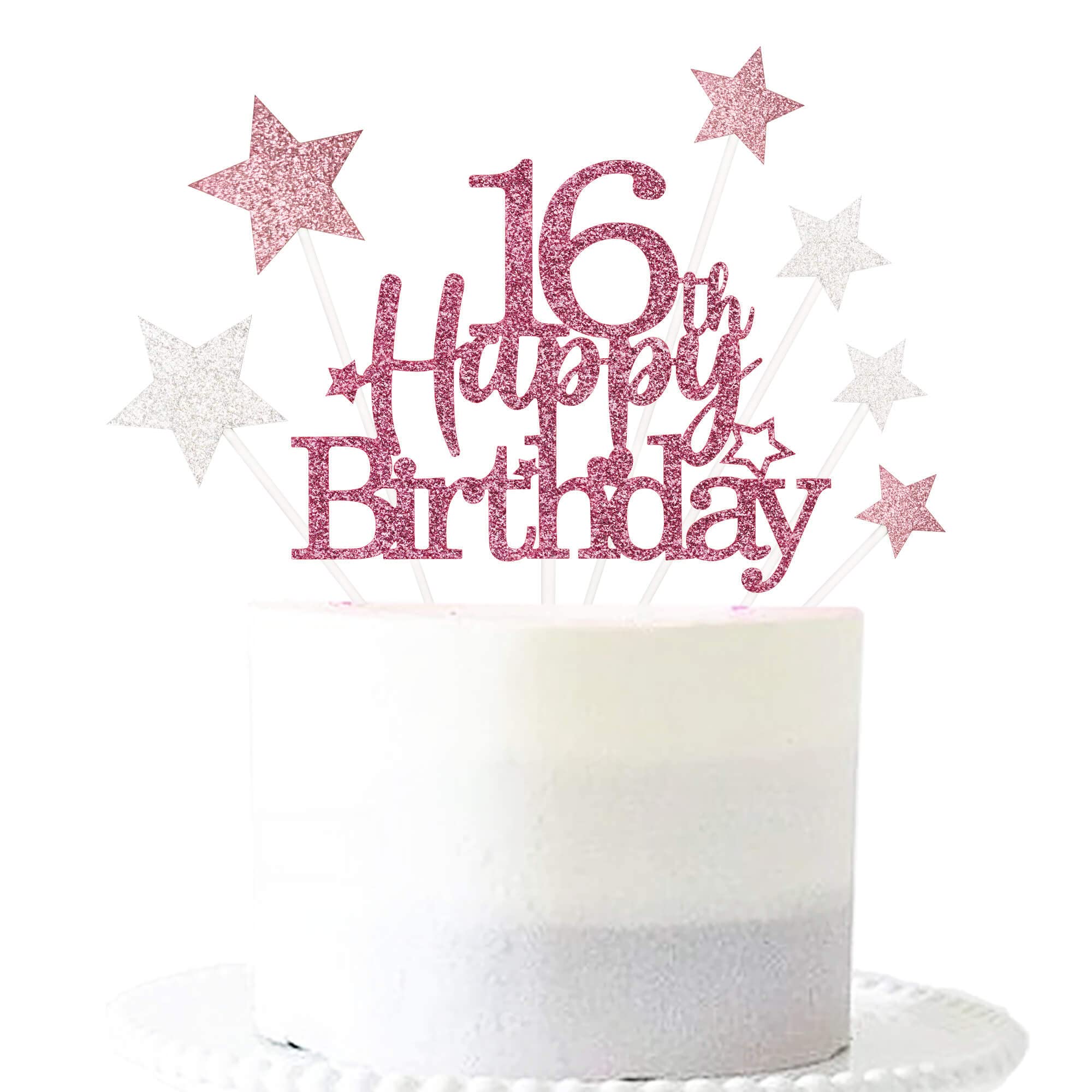 Pargleev Glittery 16th Happy Birthday Cake Topper with Star,16 Birthday Cake Toppers Party Decorations Party Supplies for Girls Rose Gold