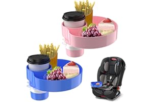 SSPONT [2 Packs] Kids Car Seat Tray, Travel Tray with Cup Holder for Toddler, Kids Car Seat Food Snack Organizer for Road Trip, Stroller snack tray travel must haves - Blue+Pink