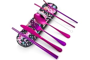TOPBOOC Travel Utensils,Reusable Silverware Set To Go Portable Cutlery Set with a Waterproof Carrying Case for Lunch Boxes Workplace Camping Picnic (Purple)