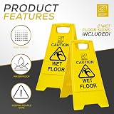 TDBS Pack of 2 Wet Floor Signs Yellow Heavy Duty Foldable view 5