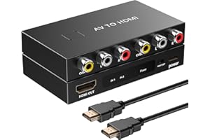 Hiprorca RCA to HDMI Adapter, 2 Port AV to HDMI Converter, Composite CVBS Video Audio Converter Adapter for N64/PS2/ STB/VHS/VCR/DVD, Support PAL/NTSC with HDMI Cable