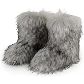 WOVOIE Fur Boots for Women Winter Fluffy Furry Boots Mid-Calf Snow Boots with Anti-Slip Warm Lining for Y2K Streetwear