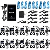 EXMAX EX-100 Wireless Tour Guide System Microphone Earphone Headset for Church Translation Simultaneous Interpreting Teaching Silent Live Conference Travel Interpretation(1 Transmitter 10 Receivers)