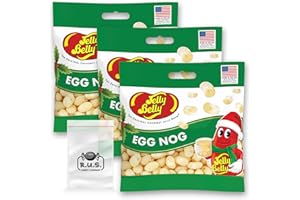 Jelly Belly Egg Nog Jelly Beans- 3 Pack - 3.5 oz each, Gourmet jelly beans - Indulge in Creamy Holiday Bliss! Perfect Candy Treat for Festive Snacking comes with with 1 R.U.S. Candy Company pocket size travel bag (Egg Nog)