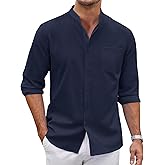 COOFANDY Men's Oxford Shirts Long Sleeve Casual Button Down Shirts Band Collar Dress Shirt with Pocket