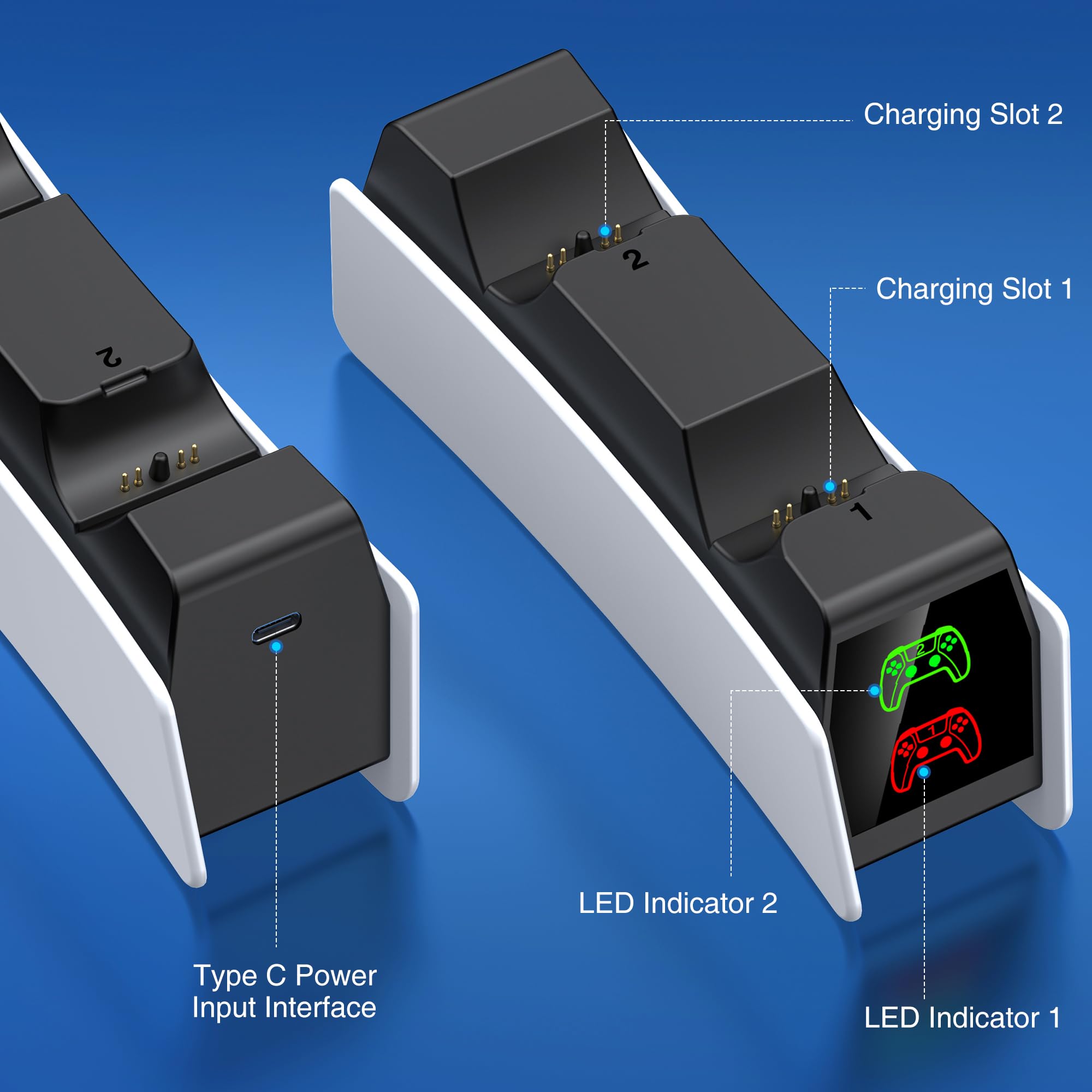 PS5 Controller Charging Station, PS5 Charging Dock Compatible with PlayStation 5 DualSense & Edge Controllers, PS 5 Accessories Charging Dock Stand with LED Indicators & Charging Cable