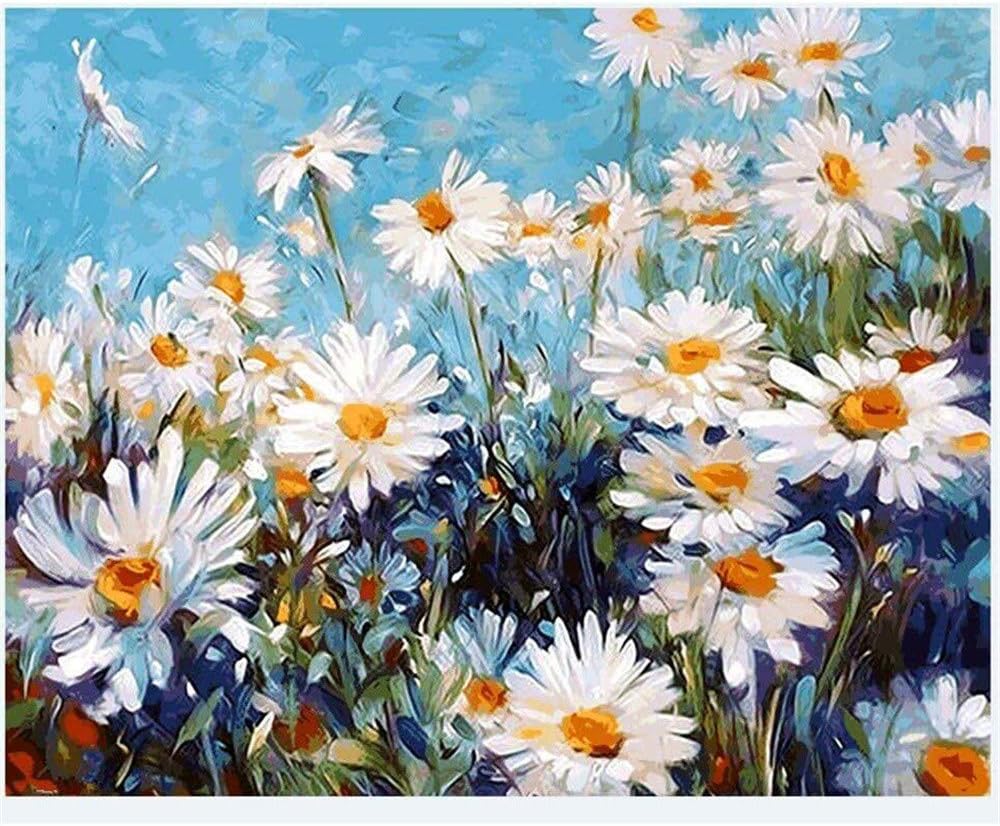 Thinktoo DIY Paint by Numbers, Canvas Oil Painting Kit for Kids & Adults, 16" W x 20" L Drawing Paintwork with Paintbrushes, Acrylic Pigment- Daisies