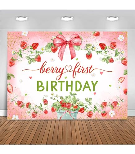 Erdbeer-Thema Geburtstagsbanner 180x110 Cm - Dekoration Für 1. Geburtstag & Fotohintergrund