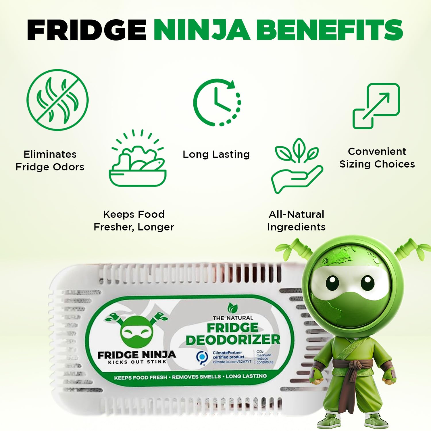 Fridge Ninja 2-Pack Unscented Activated Charcoal Fridge Deodorizer - More Effective Than Baking Soda