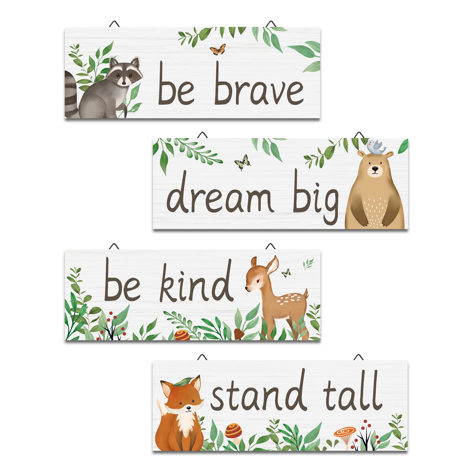 decalmile 4 Pieces Woodland Animal Wooden Hanging Signs Forest Bear Wood Wall Decor Baby Nursery Kids Bedroom Daycare Wall Art Decor