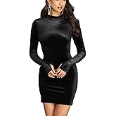 Mizoci Women's Sexy Bodycon Long Sleeve Elegant Velvet Mock Neck Mini Club Party Dress