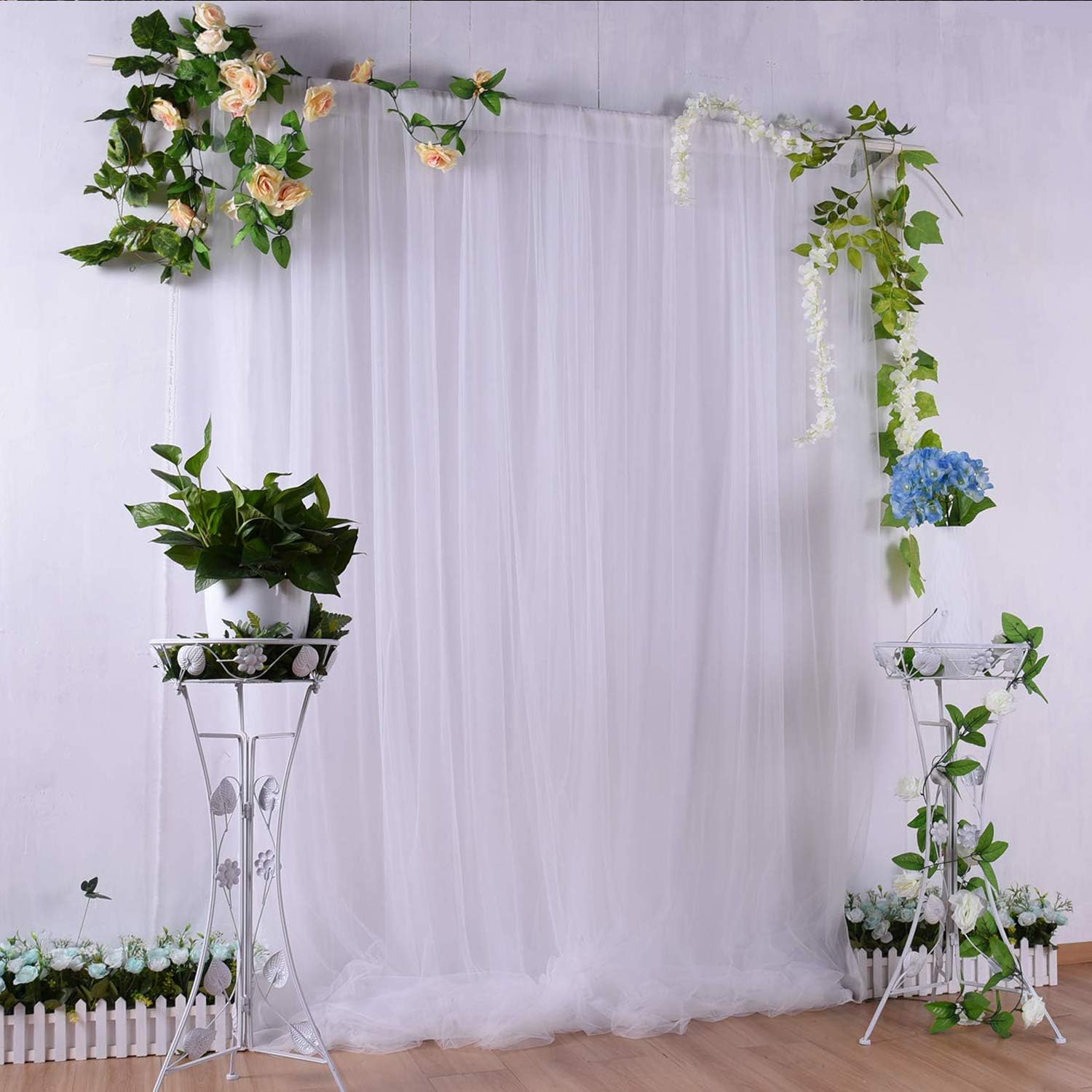 Weddecor Pleated White Silk Backdrops Decorative Curtain Background Fabric Backdrop for Christmas Weddings, Parties, Events - Image 5