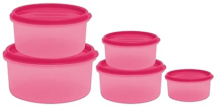 Princeware SF Round Plastic Container Set, 5-Pieces, Pink
