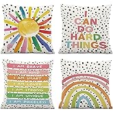 ISANOU Boho Classroom Decorative Pillow Covers,Inspirational Colourful Sun Rainbow Throw Pillow Covers Decor for Nursery Playroom Living Room Kids Bedroom,18x18 Inch Pillowcase Set of 4