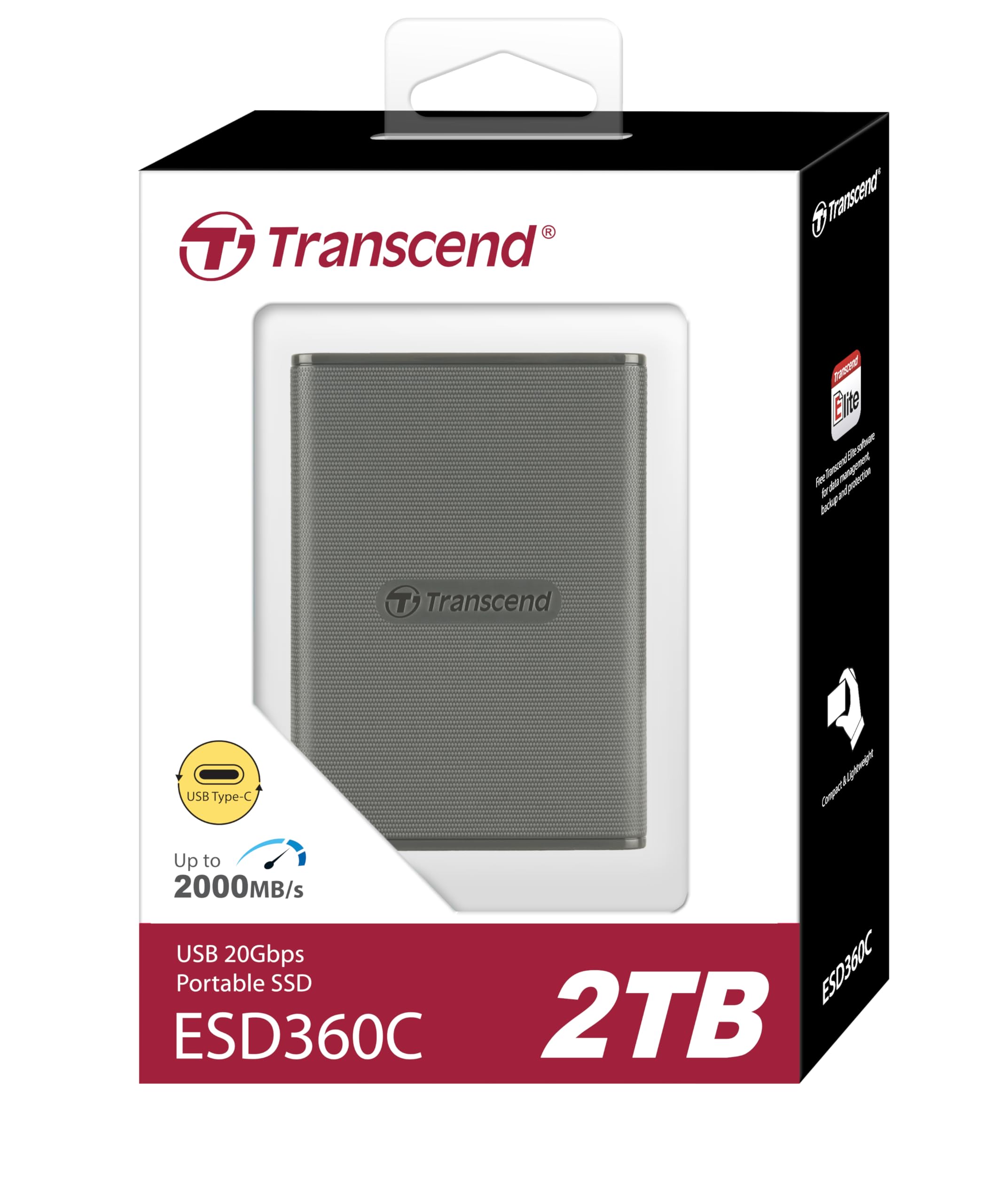 Transcend 2TB External SSD, USB 3.2 Gen 2 (20Gbps), Up to 2,000MB/s, Portable SSD with 2-in-1 USB-C Cable, for Steam Deck, ROG Ally, MSI Claw, Windows&Mac, iPhone, iPad, Android, PS5, Xbox, Smart TV
