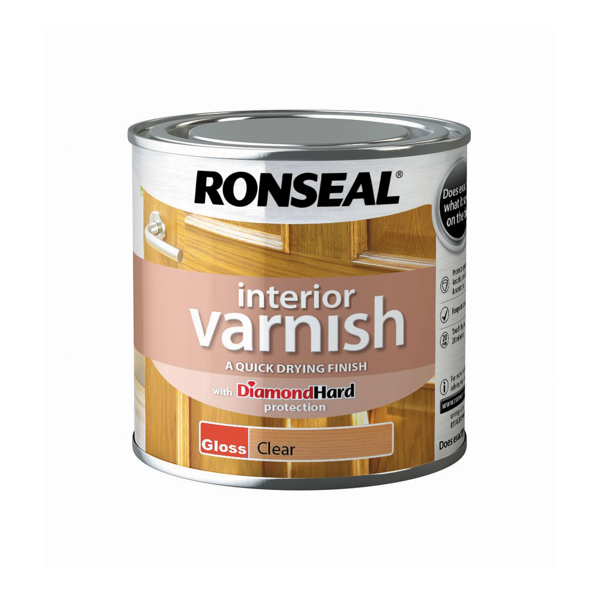 Ronseal RSLIVGCL250 Interior Varnish Quick Dry Gloss Clear, 250 ml