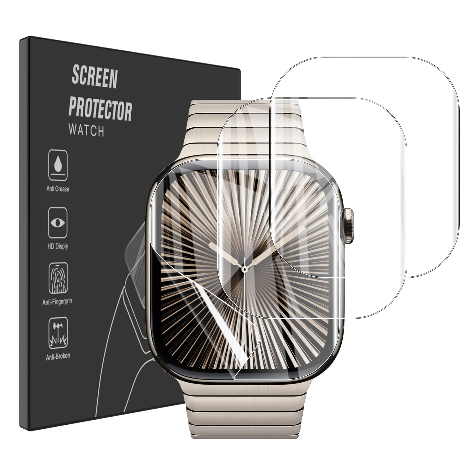 Pollachi for Apple Watch Series 10 46mm Soft Screen Protector,Flexible TPU Film[Not Glass],Scratchproof,Auto Repair,Touching Sensitivity,Apple Watch Series 10 46mm TPU Screen Protector-3 Pack