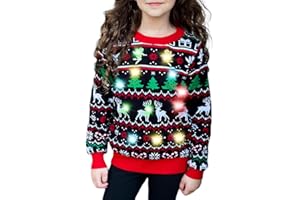 ACOCOPY Ugly Christmas Sweaters for Boys Girls Kids Funny Light-up LED Knitted Pullovers for Xmas 7-14 Years