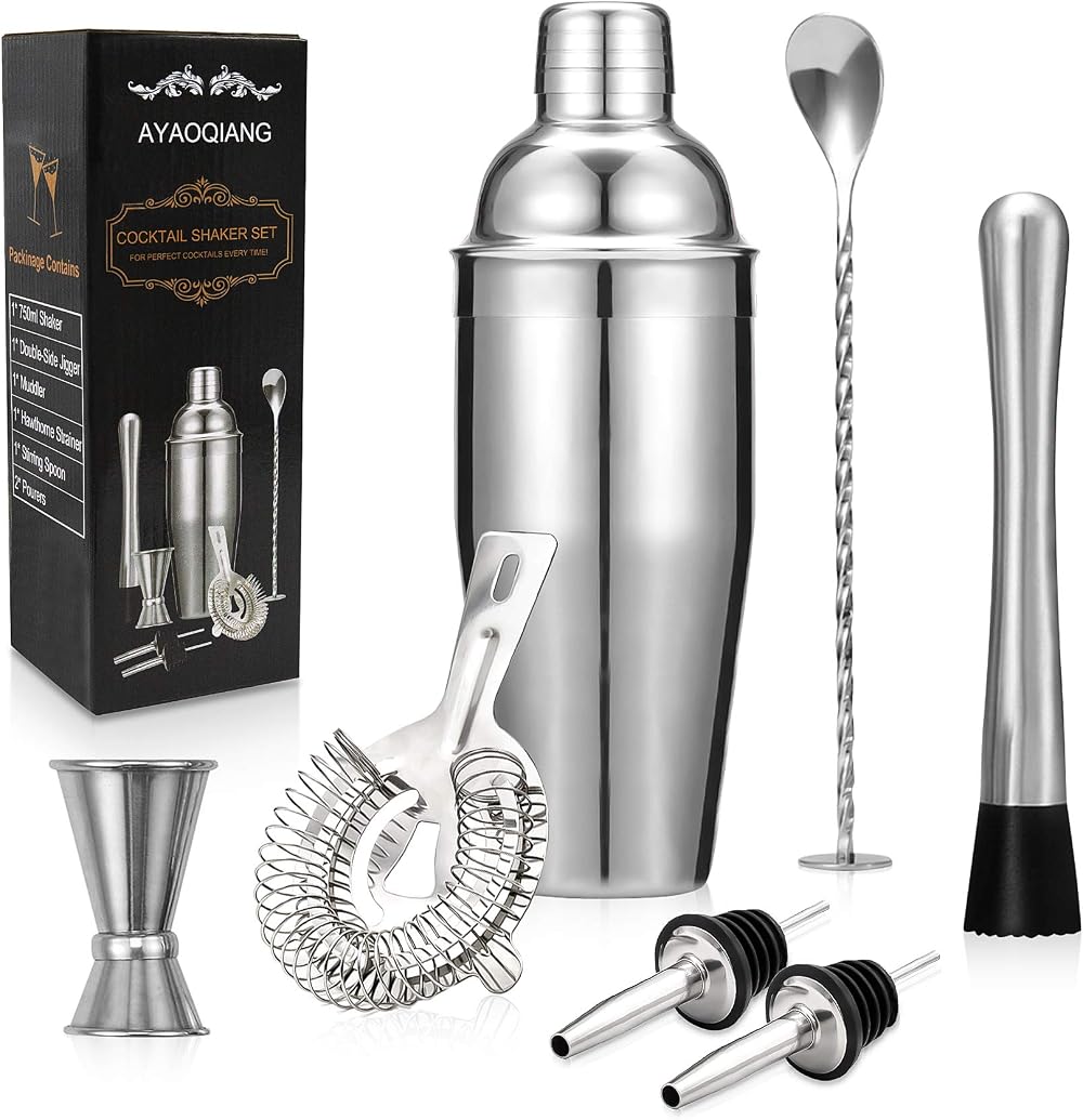 AYAOQIANG 7Pcs Cocktail Shaker Set 750ml Stainless Bartender Kit