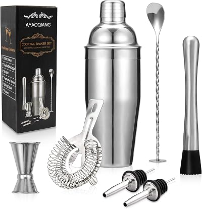 AYAOQIANG 7Pcs Cocktail Shaker Set 750ml Stainless Bartender Kit