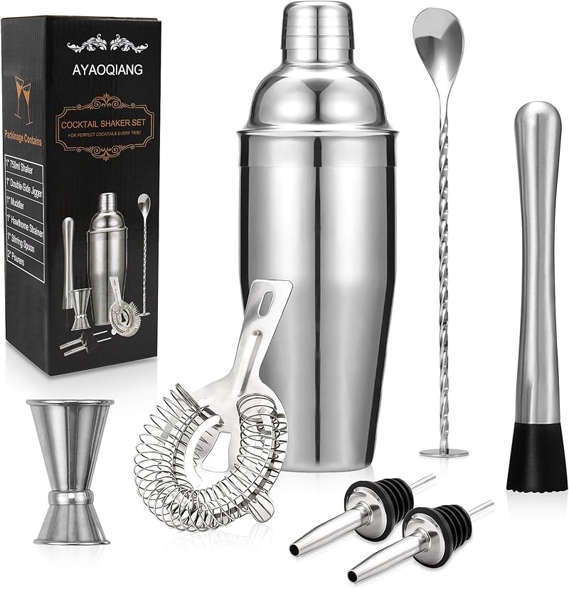 AYAOQIANG 7Pcs Cocktail Shaker Set 750ml Stainless Bartender Kit