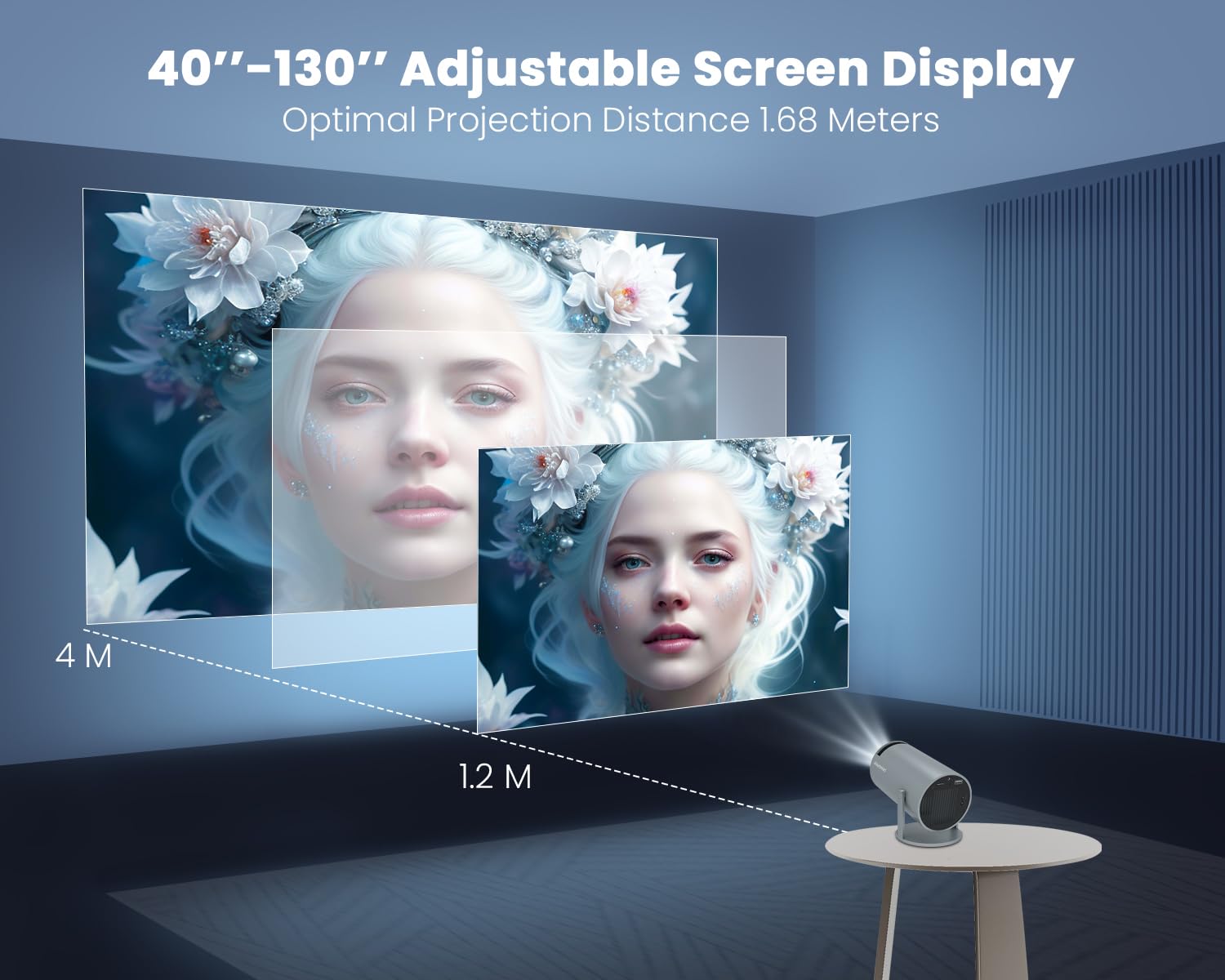 Mini Portable Projector 5G WiFi BT5.0, Smart Projector Support 4K 1080P Auto Keystone, Room projector 180° Rotatable, 130 Inch Display Compatible with Phone, ipad, TV Stick, HD