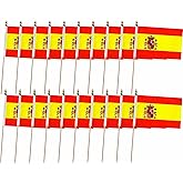 20 Pack Spain Flags Spanish Stick Flag Small Mini Handheld Flags with 12.6inch Wooden Poles for National Day,World Cup,Sports Events, Party Decorations (5×8 Inches)