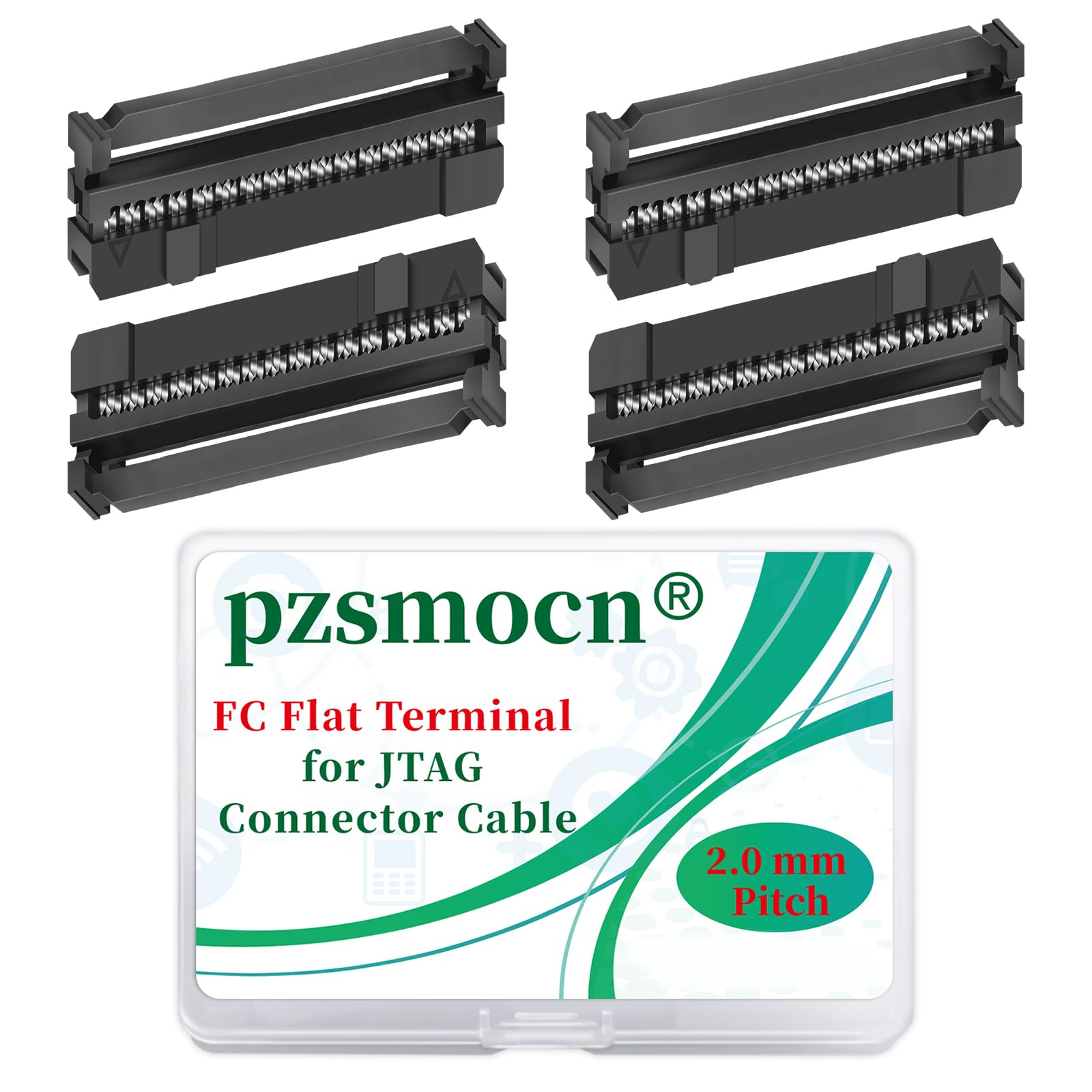 Pzsmocn 20 Sets IDC 2 * 17 Double Row Rectangular Socket Adapter FC Black Crimp Wire Head Three-piece Kit 2.0mm Pitch, 34 Pin FC-Female Terminal Connector, for JTAG Flat Ribbon Cable.