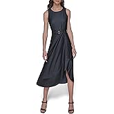 KARL LAGERFELD Womens Belted Scoop Neck Sleeveless Midi Dress