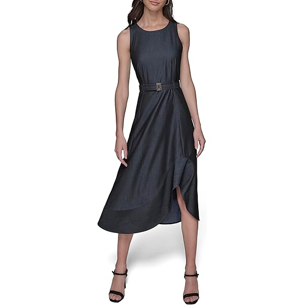 Karl Lagerfeld Paris Women's Belted V Neck Sleeveless Maxi
