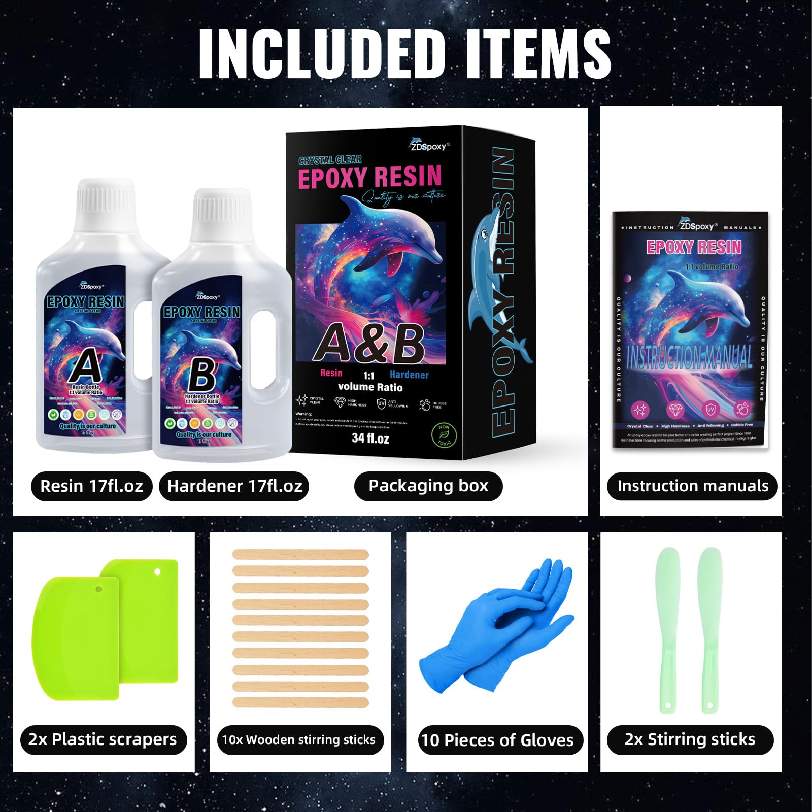 Epoxy Resin 34 Ounce Kit,Crystal Clear Food Safe Resin for Bar Table Top, Wood, Art, Jewelry, Super Gloss for Casting, Coating and Art, Mold Casting, Jewellery Making