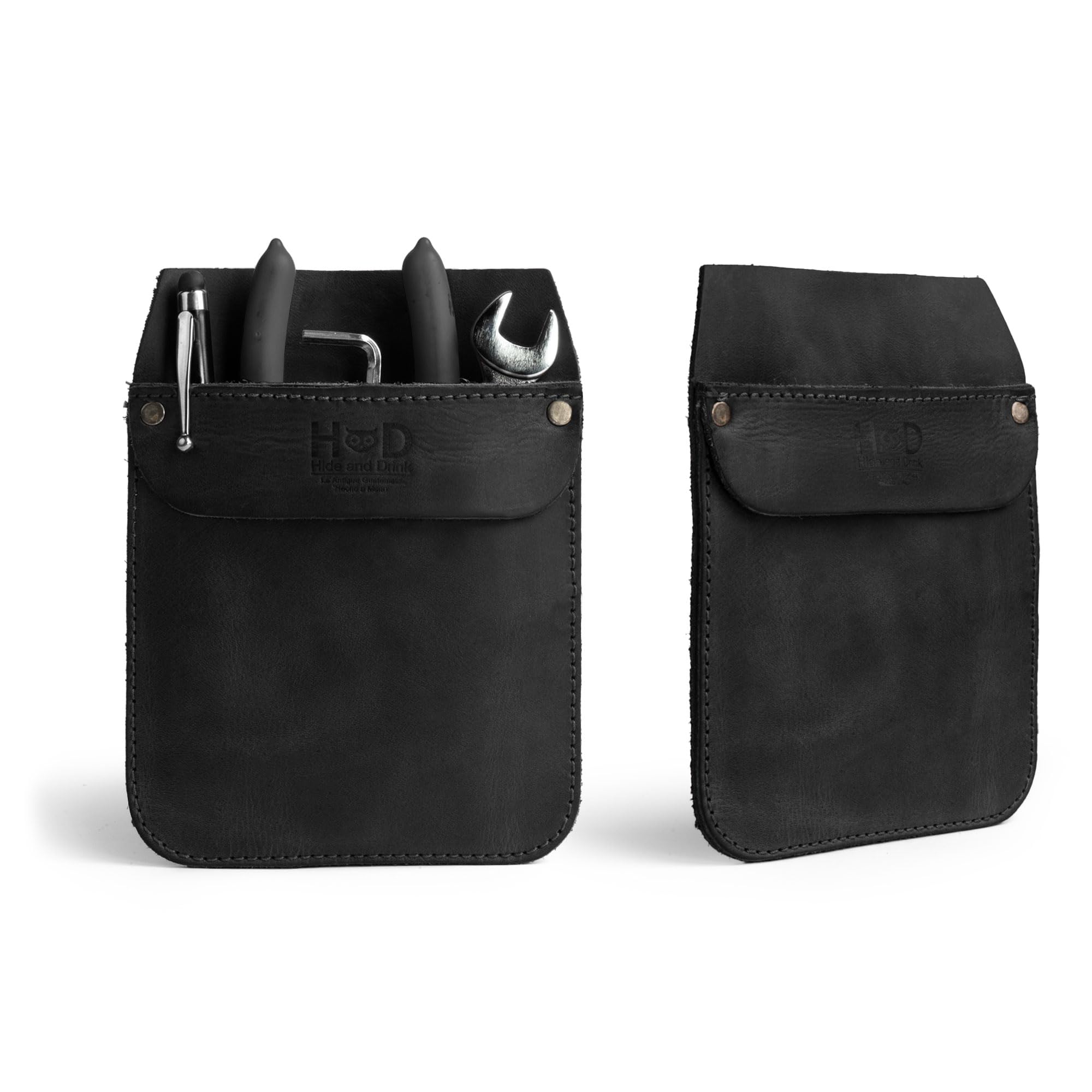 Hide & Drink, Durable Leather Work Pocket Organizer for Tools/Pens, Jeans Back Pocket Quick Grab Carry Job Tools, Office & Work Essentials Handmade Includes 101 Year Warranty (Charcoal Black)