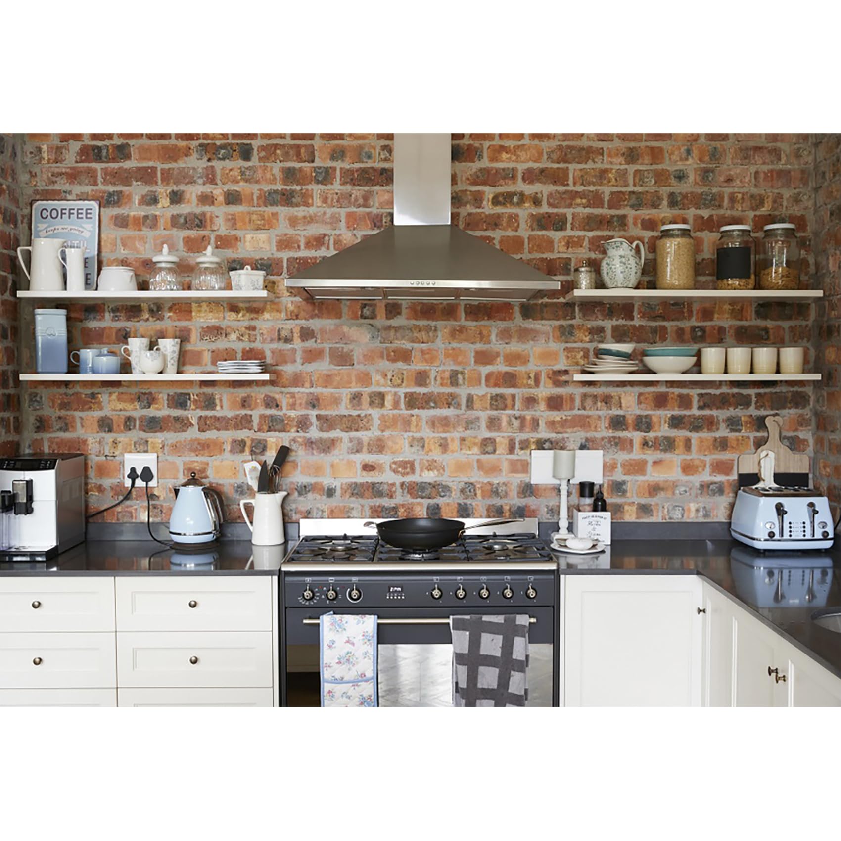 MIRRORANG 3x2,5m Modern Kitchen Backdrop Cooking Tools Interior Old Brick Wall Cabinet Background for Photography Home Decoration Cooker Portraits Studio Props, Vinyl