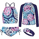 GRACE KARIN Girls Swimsuit Tankini Set Rash Guard Long Sleeve Swimsuit 4 Piece Bathing Suit Swimwear 5-14Y