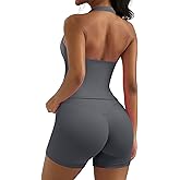 OMKAGI 2 Piece Workout Sets for Women Halter Sports Bra Tank Gym Biker Shorts Outfits