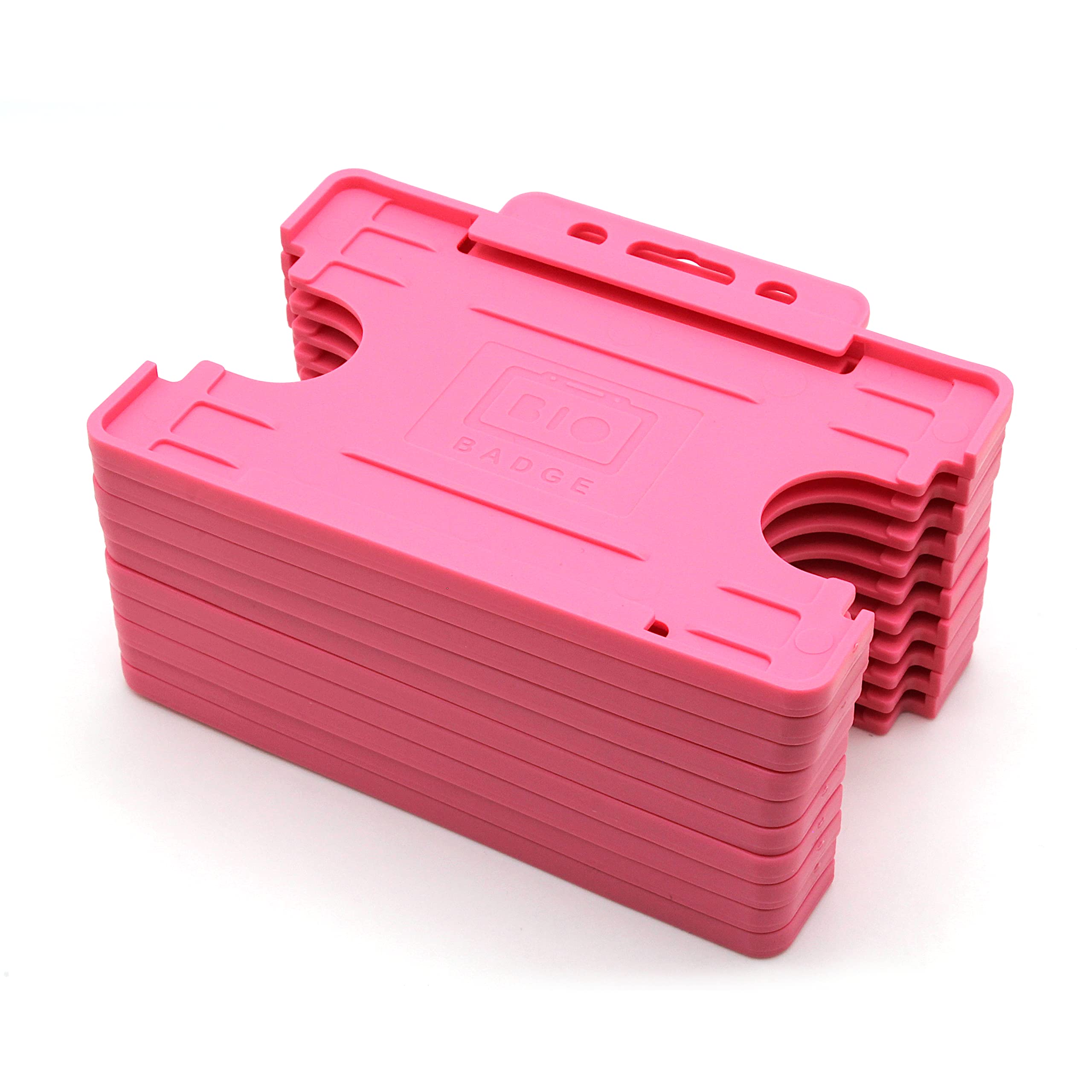 BioBadge Pink ID Card Holders Open-Faced for ID Badges, Landscape - Pack of 10