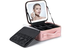 MUIIUM Travel Makeup Bag with Light Up Mirror, Large Makeup Train Case with Adjustable Dividers, Makeup Case with lighted mirror, Makeup Travel Case, Cosmetic Bag Makeup Bag with Mirror Toiletry Gift