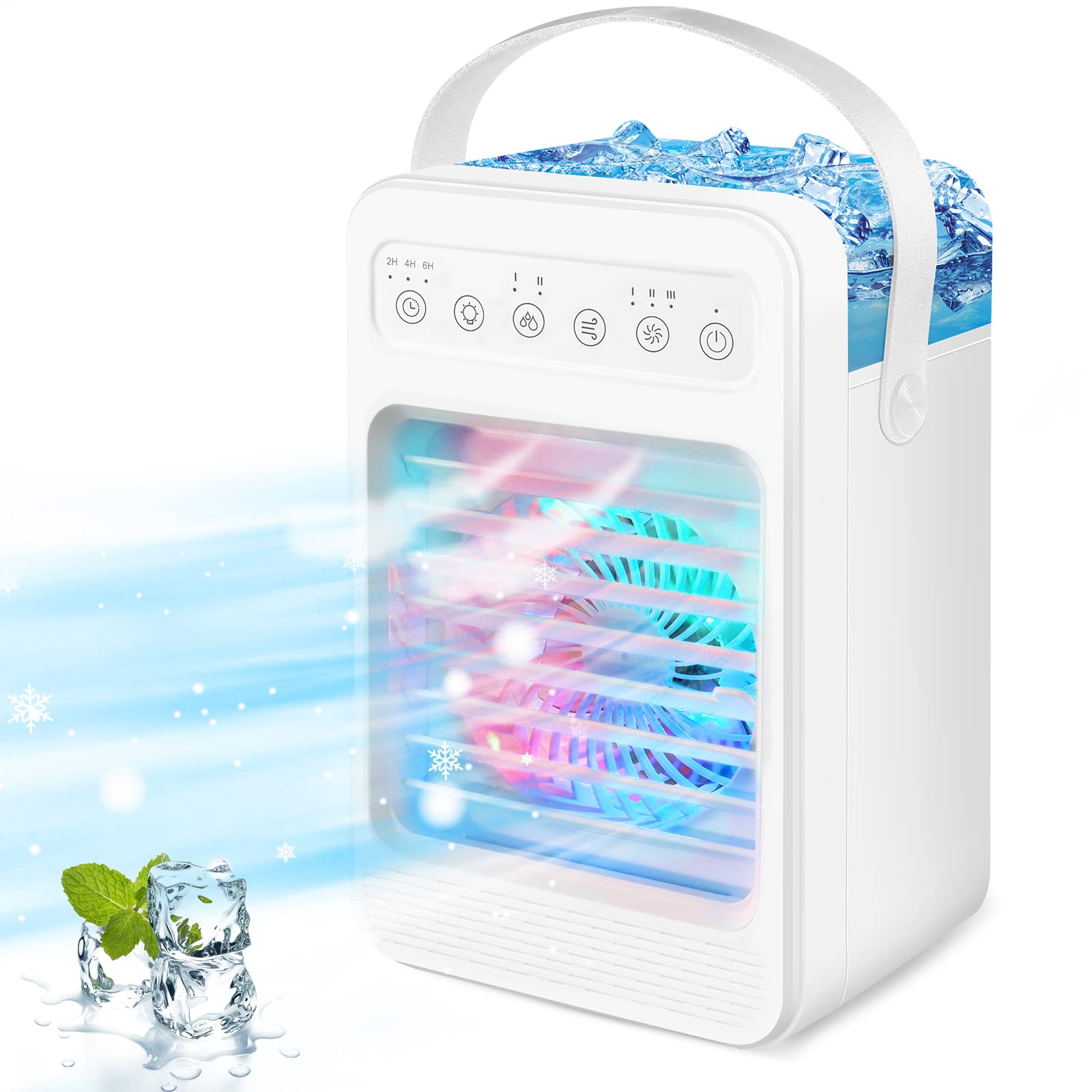 Photo 1 of Portable Air Conditioners, Evaporative Personal Air Cooler Humidifier with 4 Speeds, 7 Colors Light, 600ML Water Tank, Mini Personal Air Conditioner Fan, USB Quiet Air Cooler for Home, Office, Bedroom