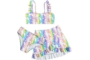 ALISISTER Girls Swimsuit 3 Piece Bathing Suits for 5-12 Years Hawaiian Bikini Set with Cover Ups Skirt