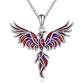 YAFEINI Phoenix Pendant Necklace 925 Sterling Silver Jewelry Gifts for Women Mom (Purple red dripping oil)