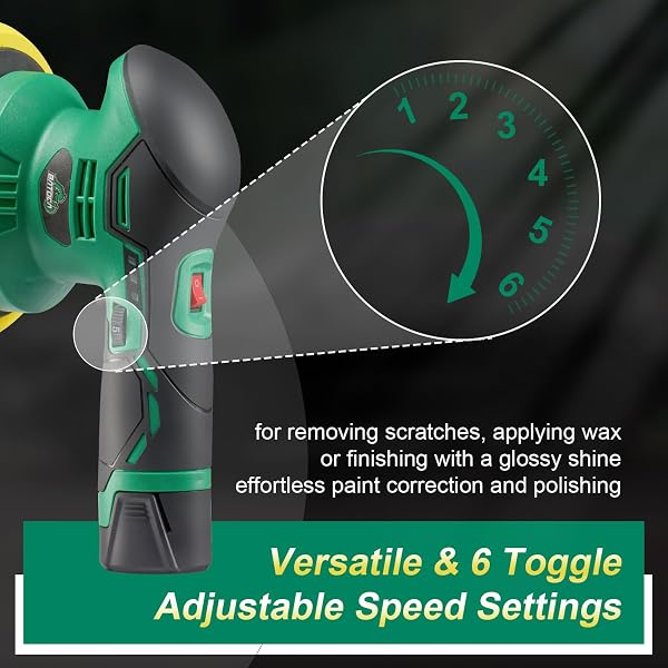 BATOCA S3 CORDLESS CAR BUFFER POLISHER – 2PCS 2.0AH 11.1V LITHIUM-ION RECHARGEABLE BATTERY POWERED BRUSHLESS POLISHER WITH 6 VARIABLE SPEED, DA ORBITAL BUFFER FOR CAR DETAILING, POLISHING, WAXING