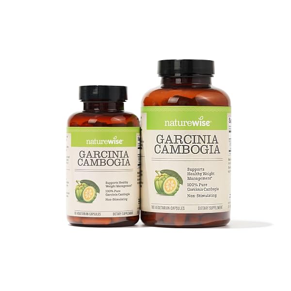 NATUREWISE GARCINIA CAMBOGIA – 60% HCA CONCENTRATION EXTRACT, NATURAL SUPPORT FOR WEIGHT GOALS AND ENERGY LEVELS – VEGAN, NON-GMO, GLUTEN FREE – 180 CAPSULES[2-6 MONTH SUPPLY]