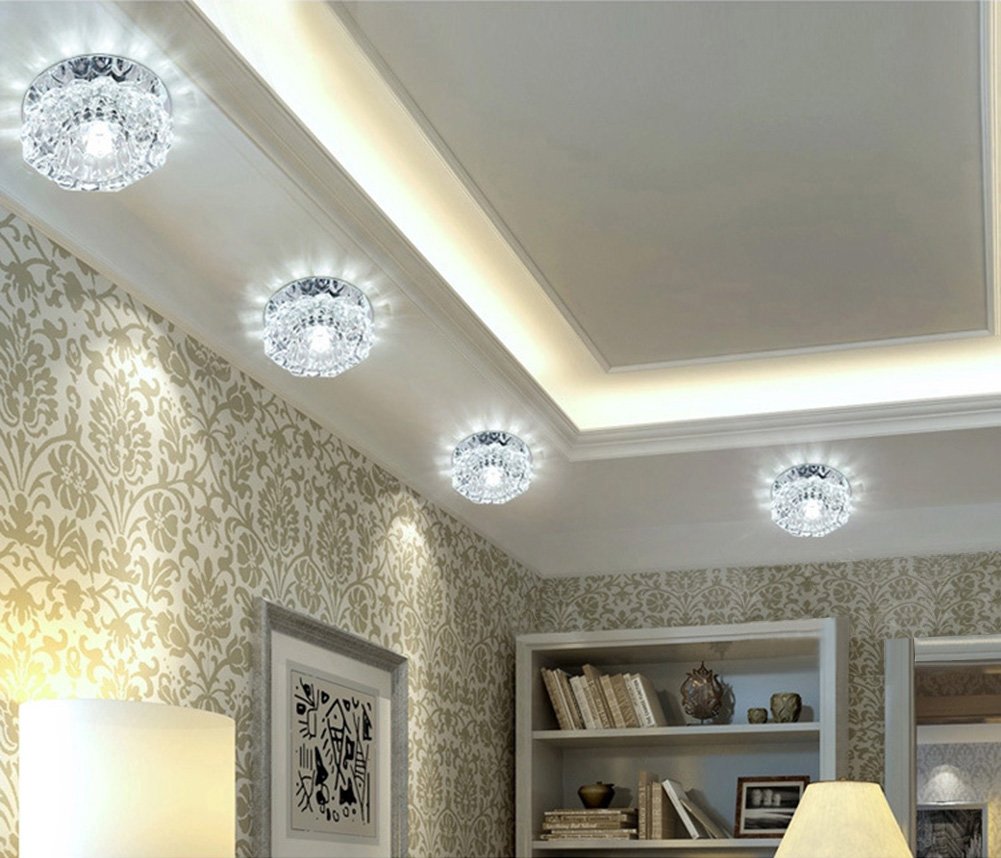 5w Led Modern Crystal Stainless Steel Ceiling Light Flush