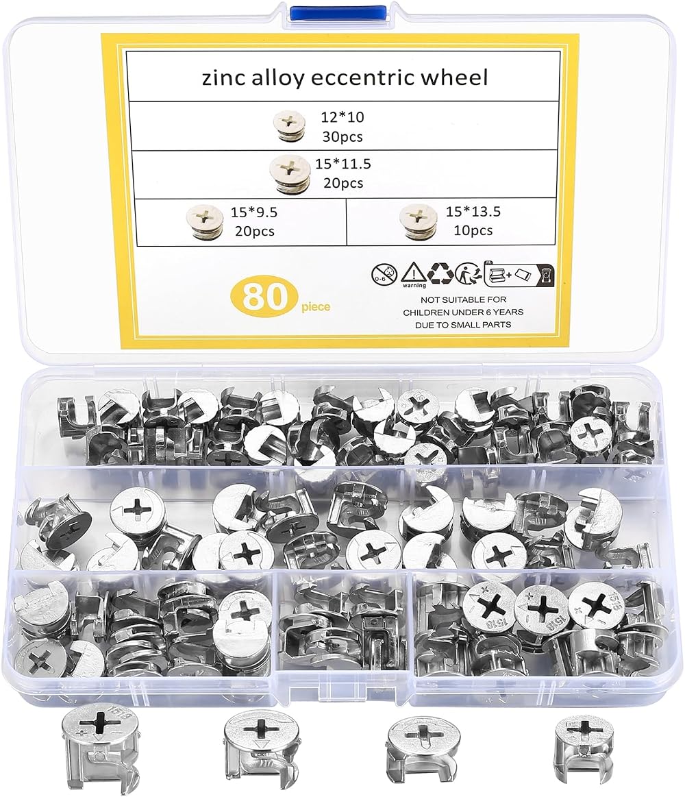 qxayxa 80 Pcs Cam Lock Fittings Furniture Connector Nuts Zinc Alloy