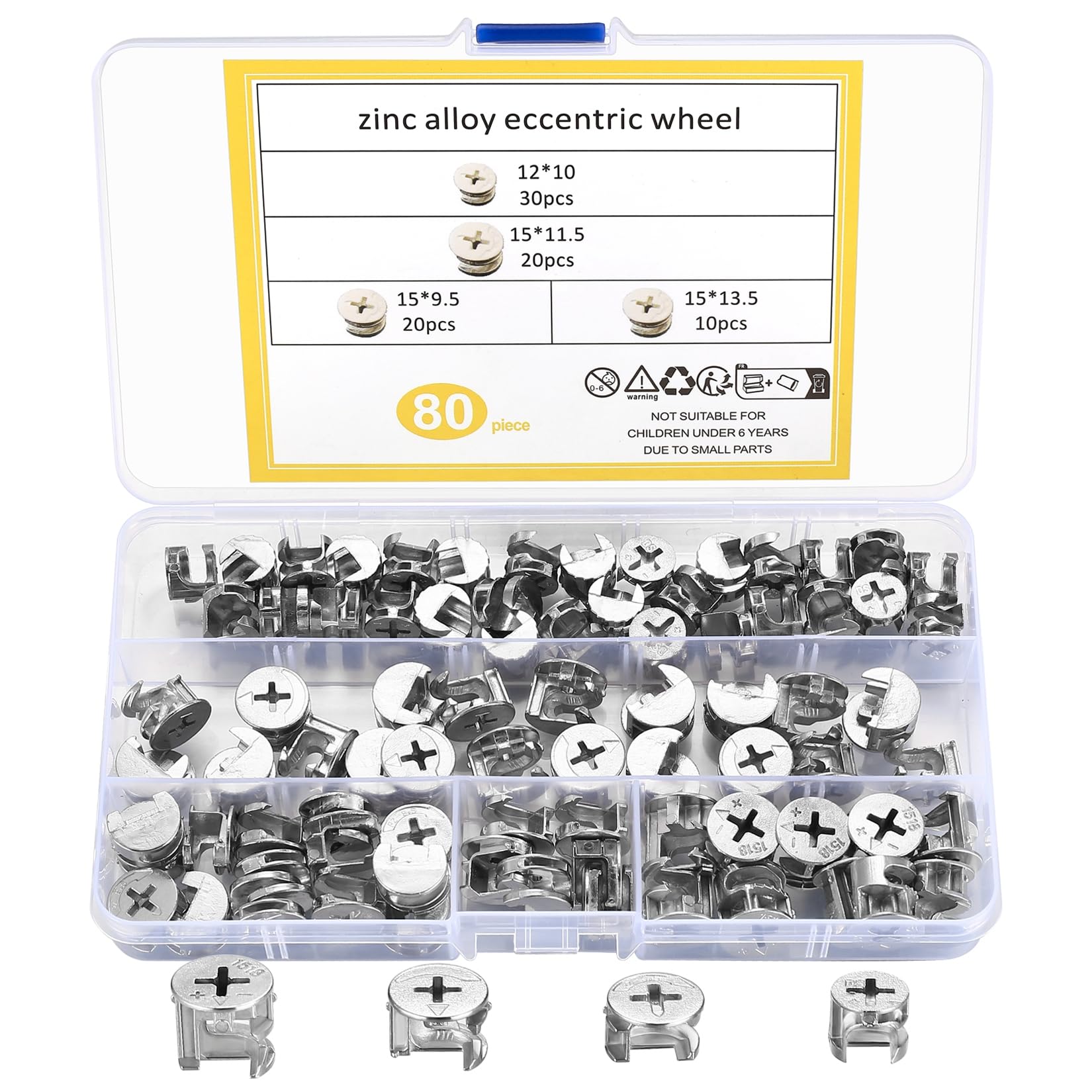 qxayxa 80 Pcs Cam Lock Fittings, Furniture Connecter Nuts, Furniture Screw Eccentric Fasteners, Furniture Cam Lock Nut Connector Fastener for Cabinet Drawer Dresser Wardrobe Connecting