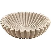 Plukers Large Modern Decorative Ruffle Bowl for Home Decor Fruit Bowl Organic Catch All Key Kitchen Entryway Shelf Coffee Table,Artificial Stone Beige