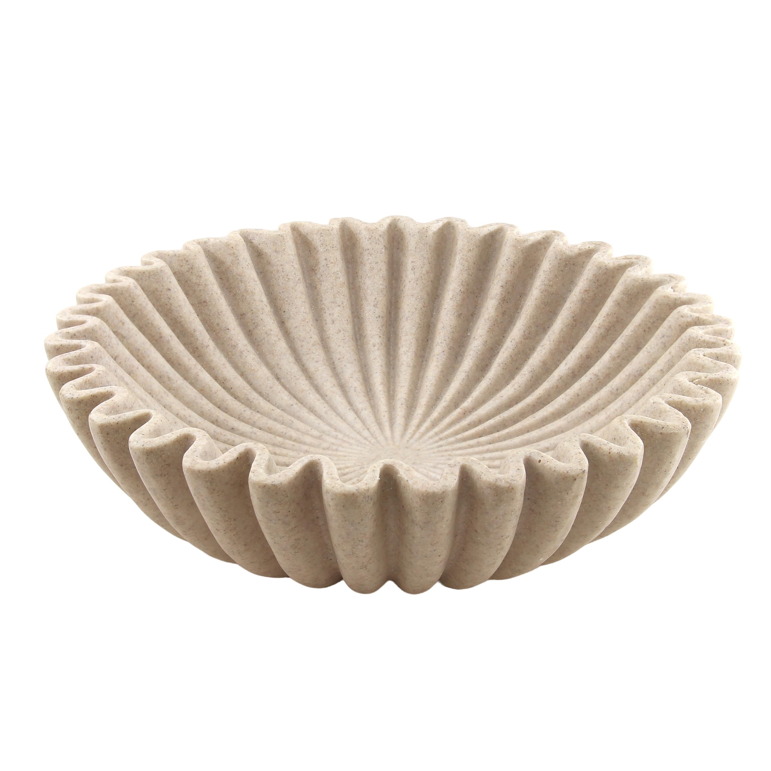 Photo 1 of Plukers Large Modern Decorative Ruffle Bowl for Home Decor Fruit Bowl Organic Catch All Key Kitchen Entryway Shelf Coffee Table,Artificial Stone Beige