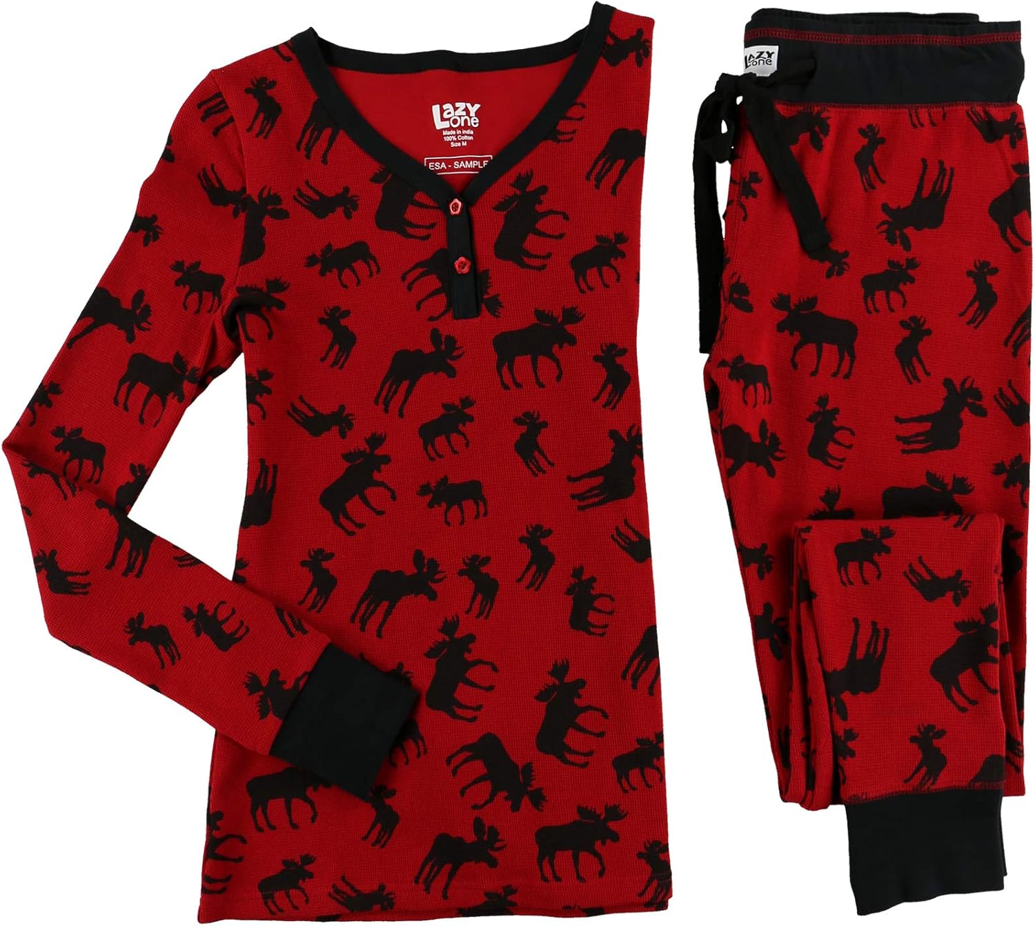 Lazy One Women's Classic Moose Thermal PJ Set Large Red Amazon.co.uk